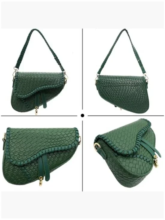 Saddle Shoulder Bag Crossbody Satchel Handbag Woven Imitation Crocodile Leather - Picture 4 of 6